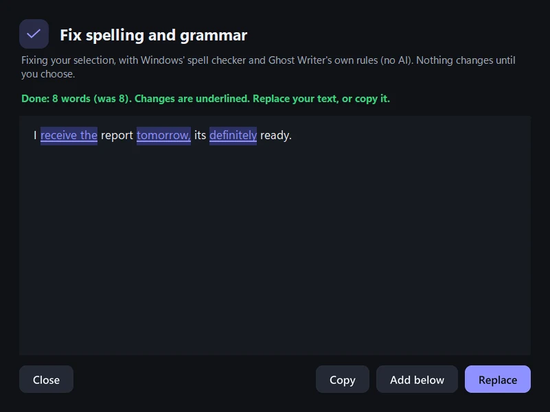 A spelling and grammar fix, ready to replace