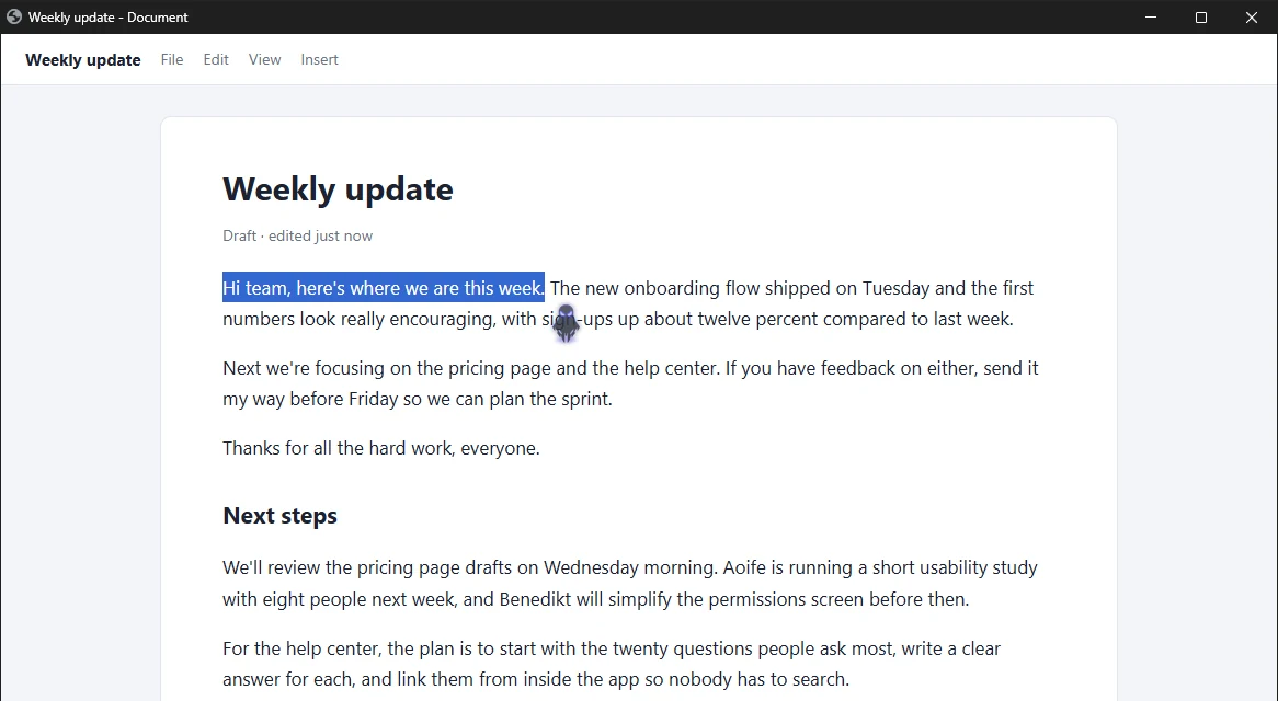 The small ghost beside a selection, light theme